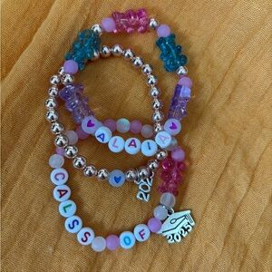 Pink and Blue Beaded Jewelry Bracelets with Silver Accents